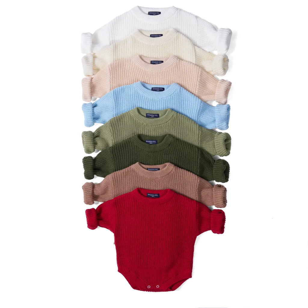 Classic Chunky Knit Baby Romper in Red Xmas