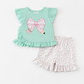Mint Floral Bow Pencil Ruffle Shorts Set | Girls Back to School Outfit