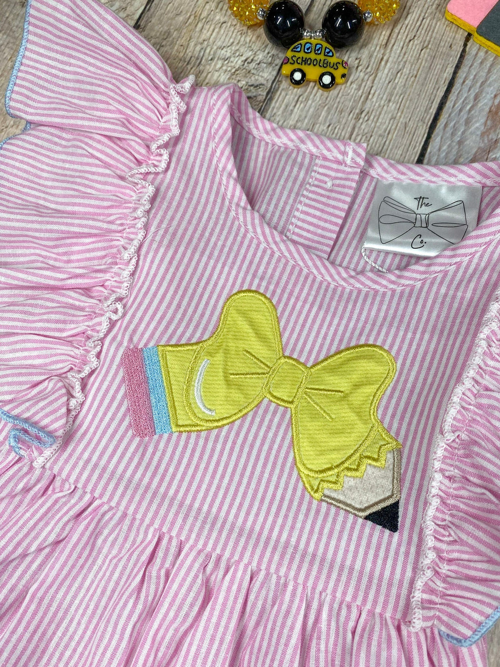 Pencil Bow Flutter Top & Ruffle Shorts Set | Girls School Outfit
