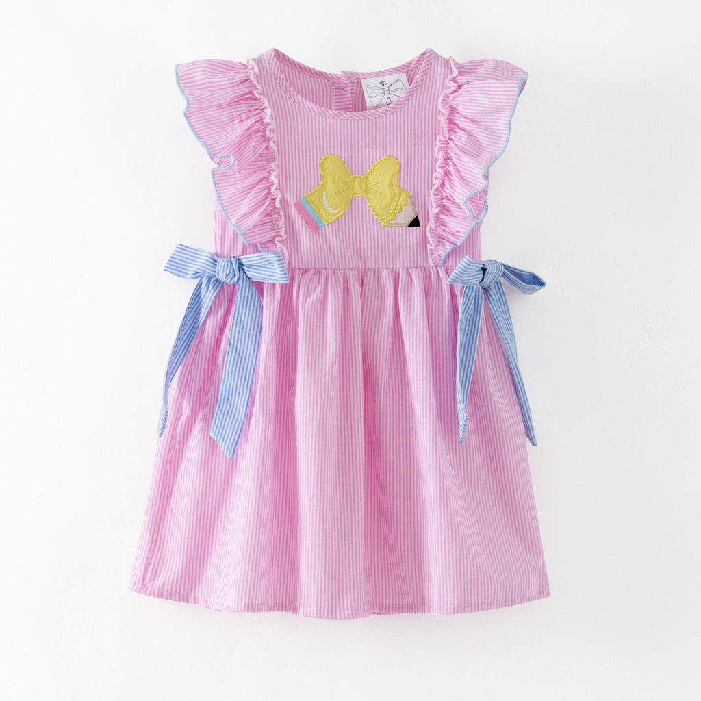 Pencil Bow Stripe Tie Dress | Girls School Outfit