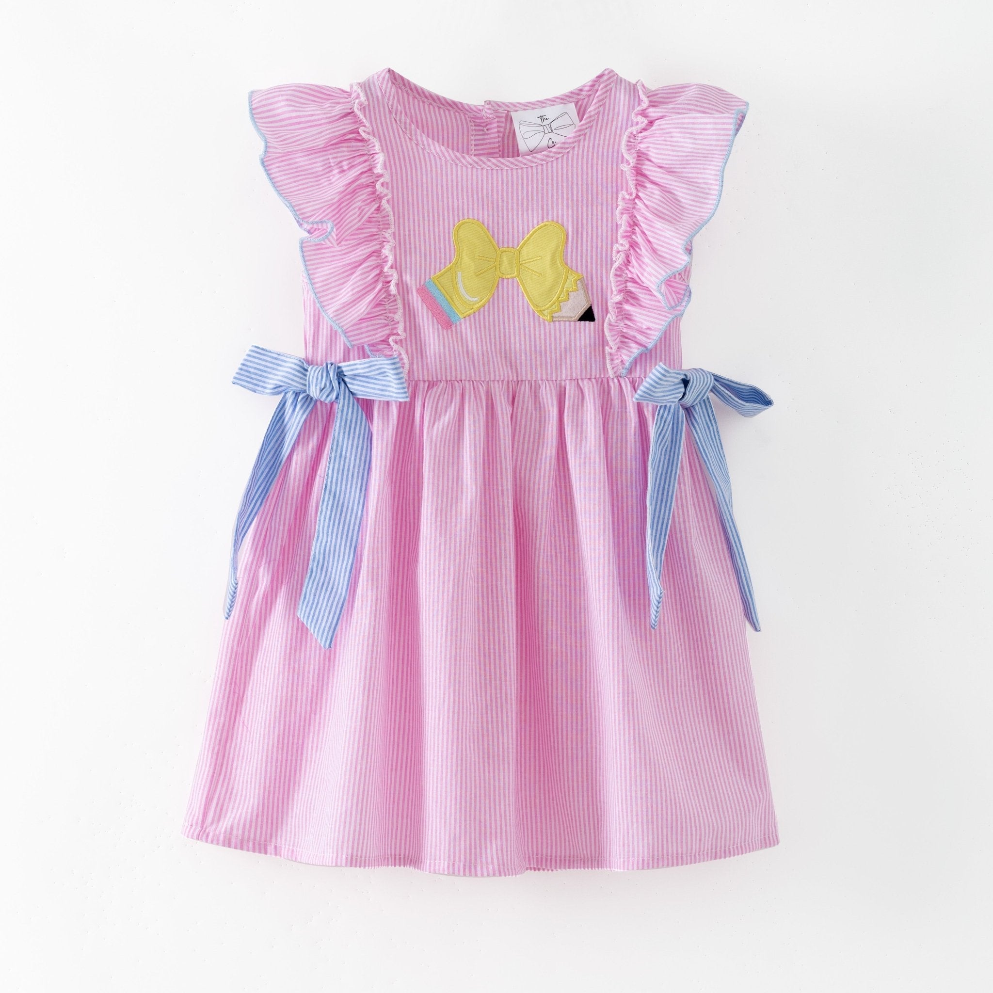 Pencil Bow Stripe Tie Dress | Girls School Outfit