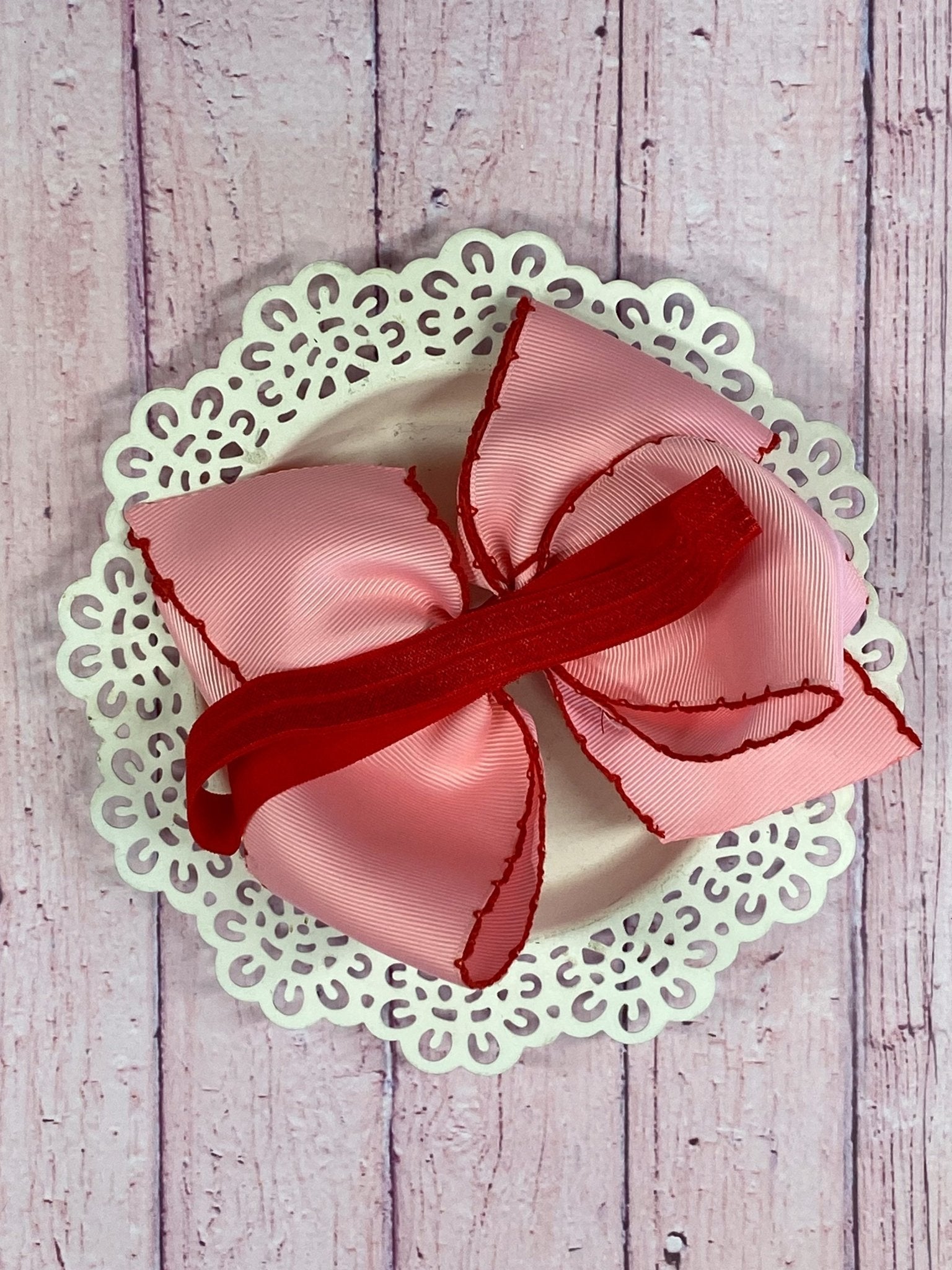 Pink Apple Embroidered Moonstitch Hair Bow | Clip or Headband
