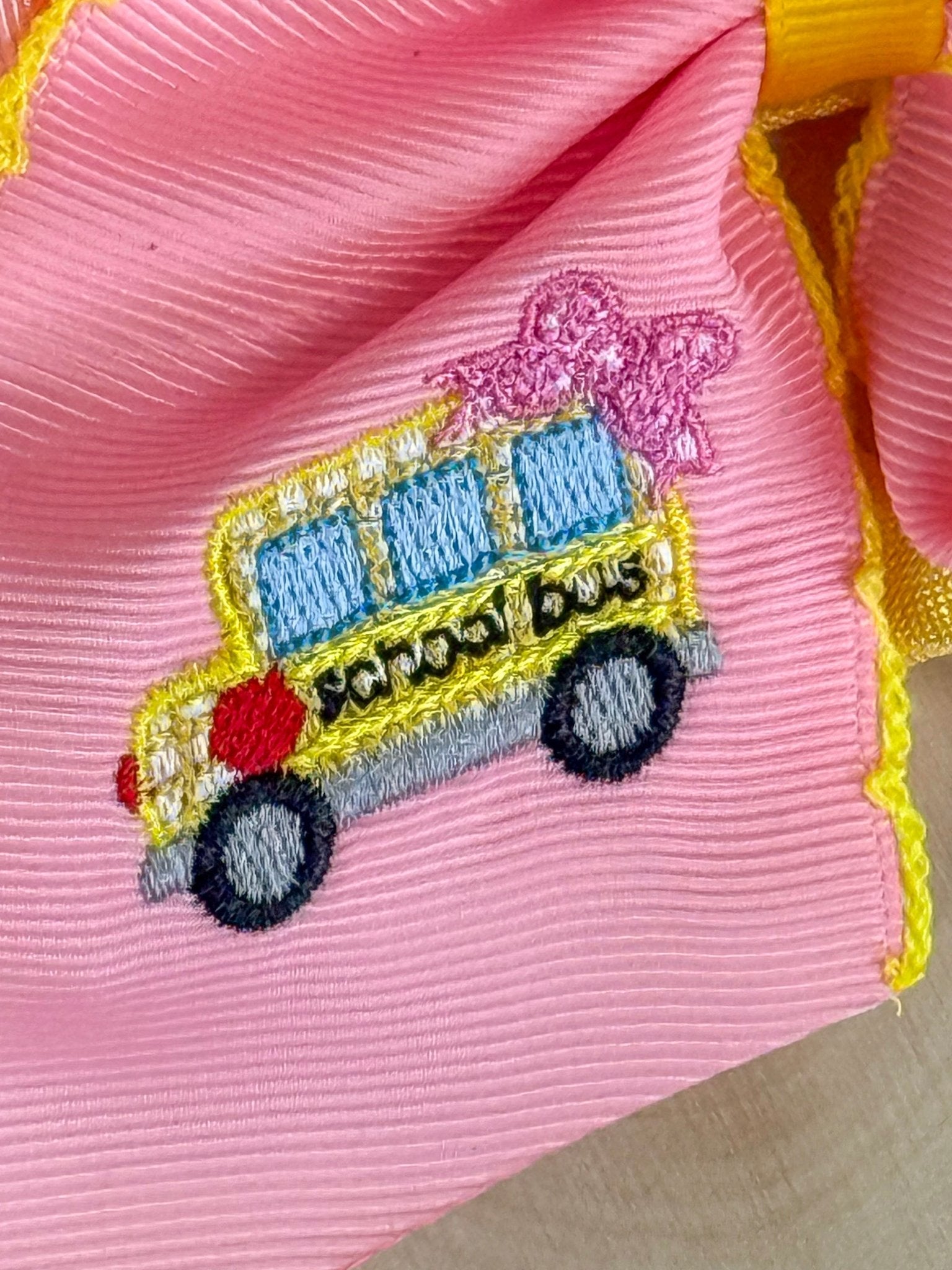 School Bus Embroidered Moonstitch Hair Bow | Clip or Headband